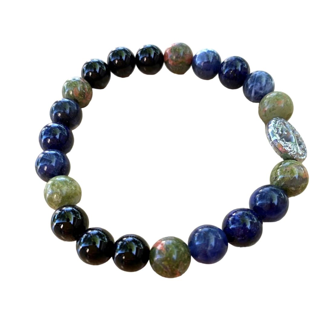 Public Speaking Bracelet 8 mm Onyx, Unakite, Sodalite, Lapis Lazuli Round Beads | | Wiccan Center