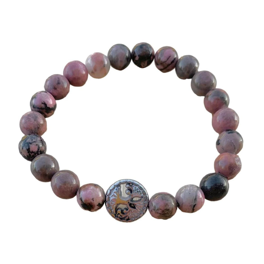 Rhodonite with Black Bracelet 8 mm Round Beads | | Wiccan Center