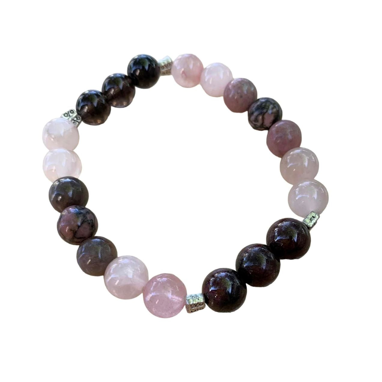 Romantic Ignition Bracelet 8 mm Rose Quartz, Rhodonite, Garnet, Smoky Quartz Round Beads | | Wiccan Center