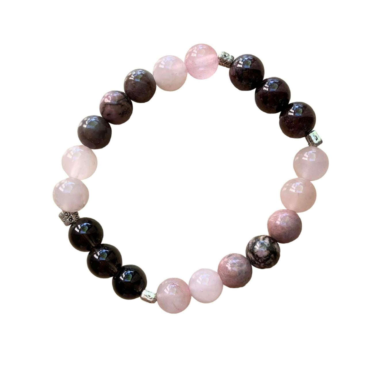 Romantic Ignition Bracelet 8 mm Rose Quartz, Rhodonite, Garnet, Smoky Quartz Round Beads | | Wiccan Center