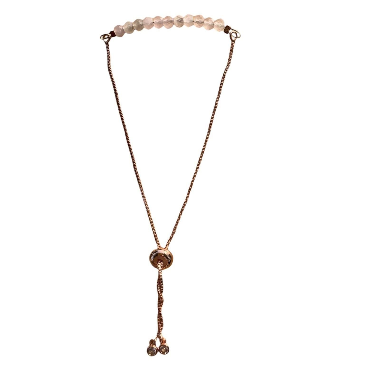 Rose Quartz Bracelet Faceted Round Beads with Adjustable Chain | Bracelets | Wiccan Center