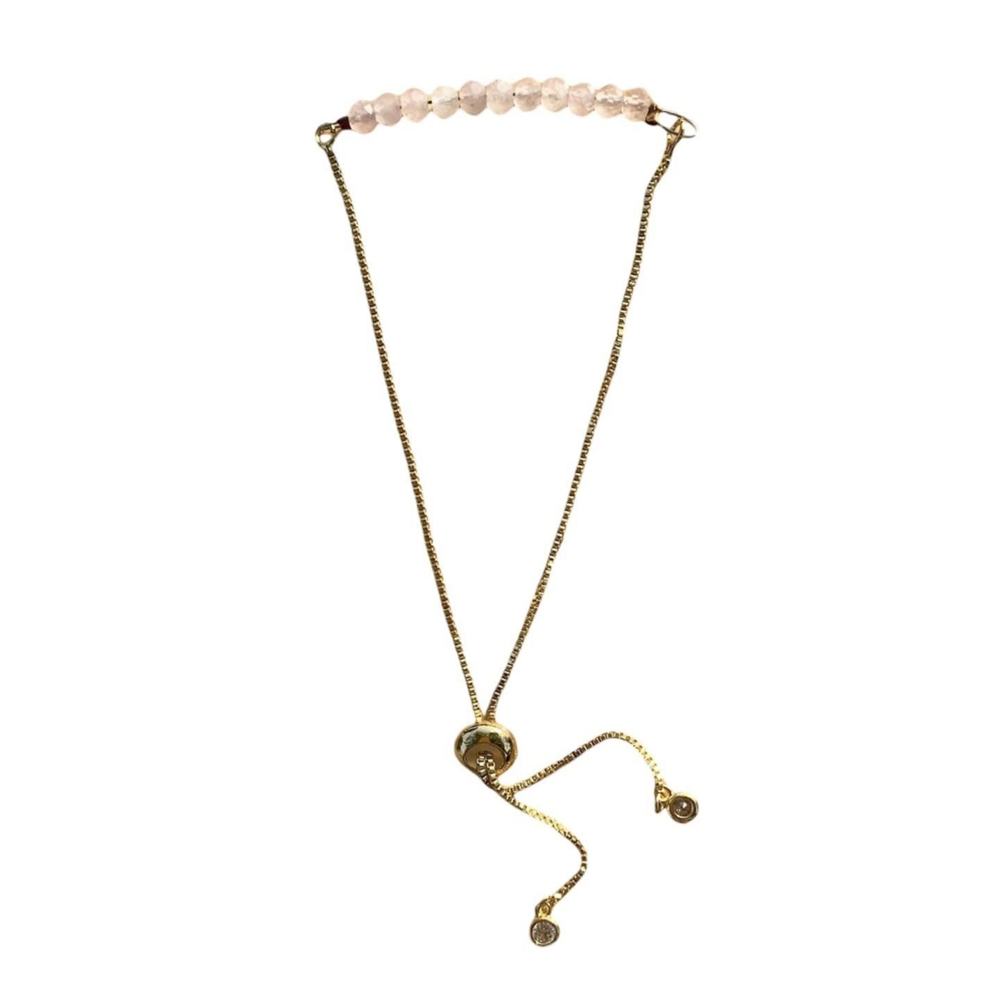 Rose Quartz Bracelet Faceted Round Beads with Adjustable Chain | Bracelets | Wiccan Center