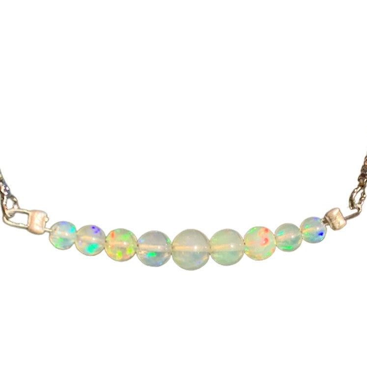 White Opal Round Graduated Bar Bracelet with Adjustable Chain (October) | Bracelets | Wiccan Center