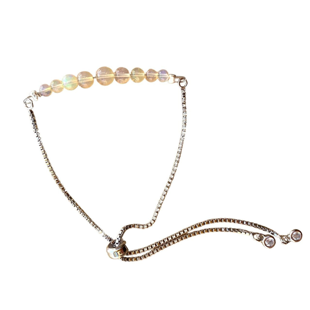 White Opal Round Graduated Bar Bracelet with Adjustable Chain (October) | Bracelets | Wiccan Center