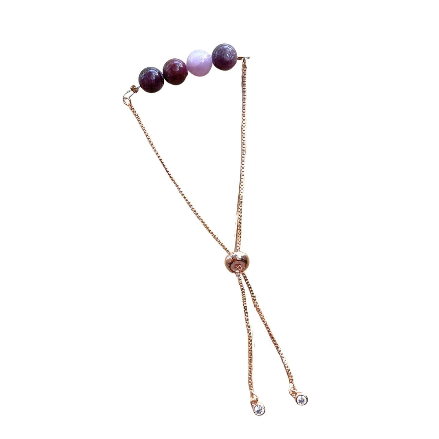 Ruby Bar Bracelet Round Beads with Adjustable Chain (July) | Bracelets | Wiccan Center