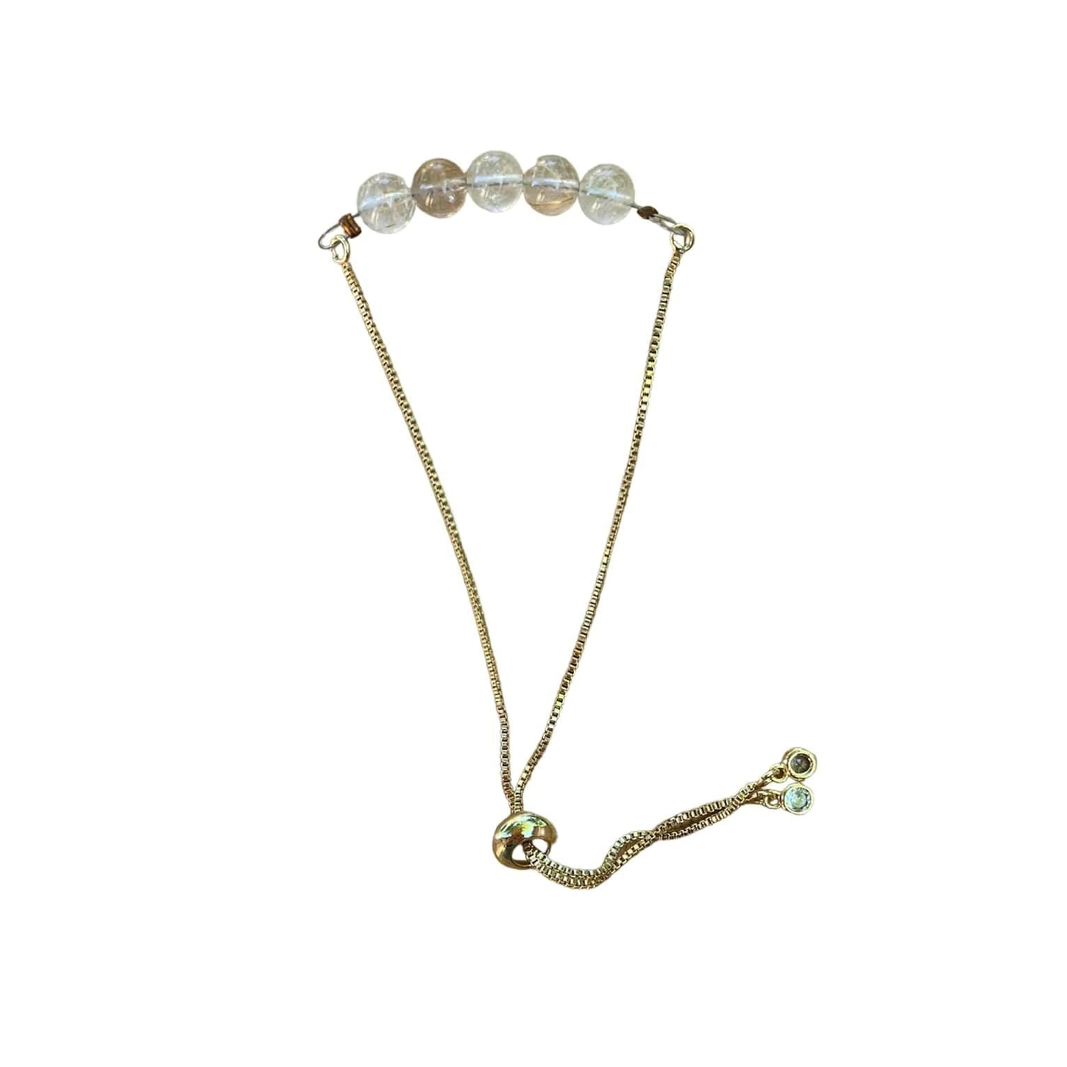Gold Rutilated Quartz Bracelet 6mm Round Beads with Adjustable Chain | Bracelets | Wiccan Center