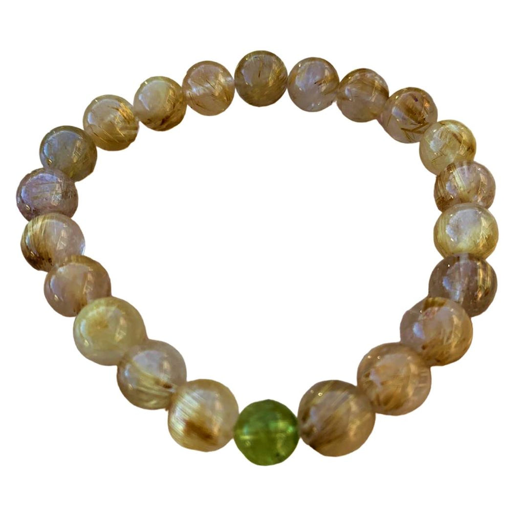Rutilated Quartz Bracelet with Peridot Accent 8 mm Round Beads | Bracelets | Wiccan Center