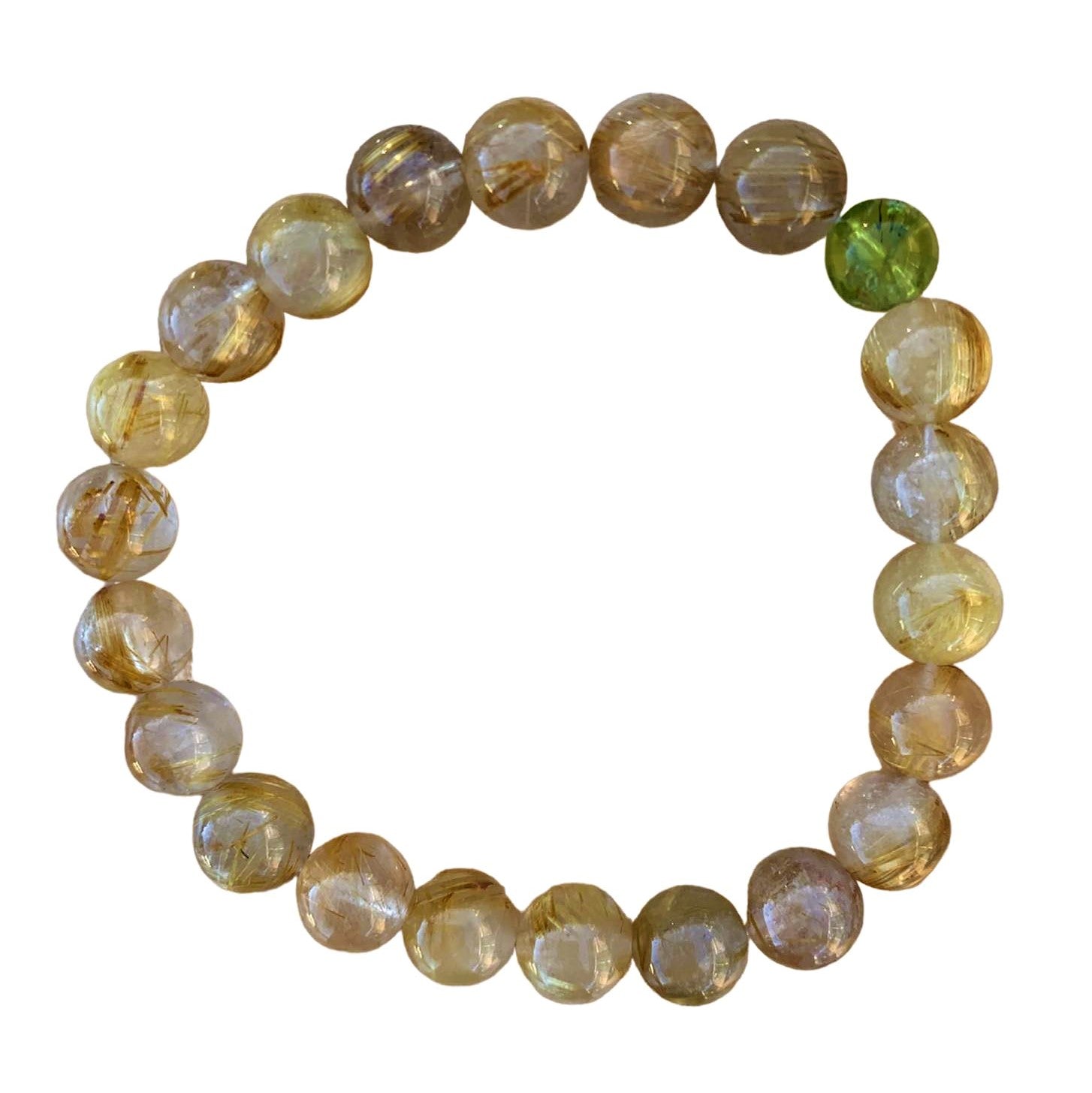 Rutilated Quartz Bracelet with Peridot Accent 8 mm Round Beads | Bracelets | Wiccan Center