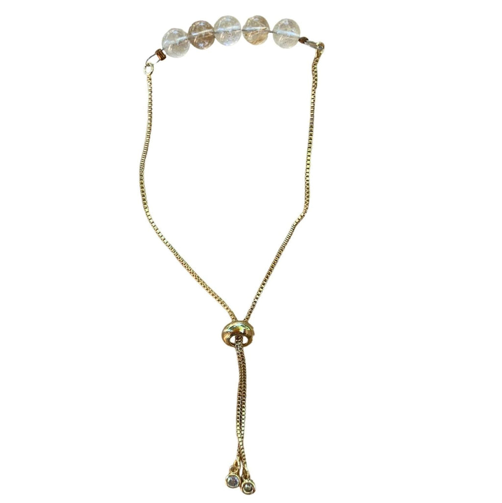 Gold Rutilated Quartz Bracelet 6mm Round Beads with Adjustable Chain | Bracelets | Wiccan Center