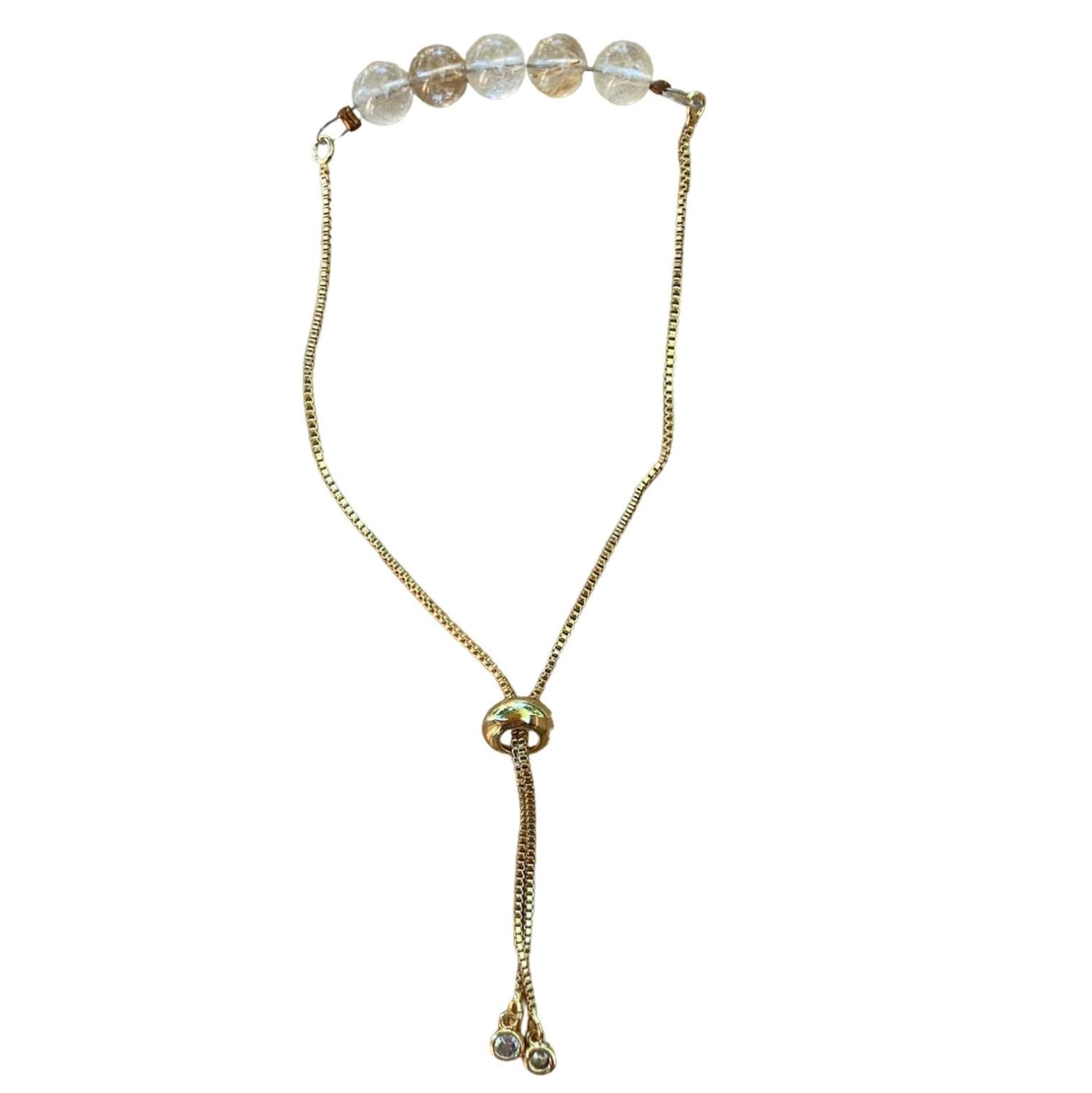 Gold Rutilated Quartz Bracelet 6mm Round Beads with Adjustable Chain | Bracelets | Wiccan Center
