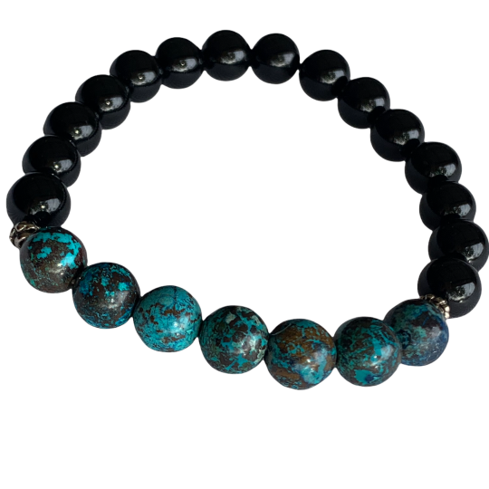 Shattuckite and Onyx Bracelet 8 mm Round Beads | | Wiccan Center
