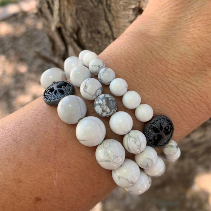White Howlite Bracelet Round Beads 3 Sizes | | Wiccan Center