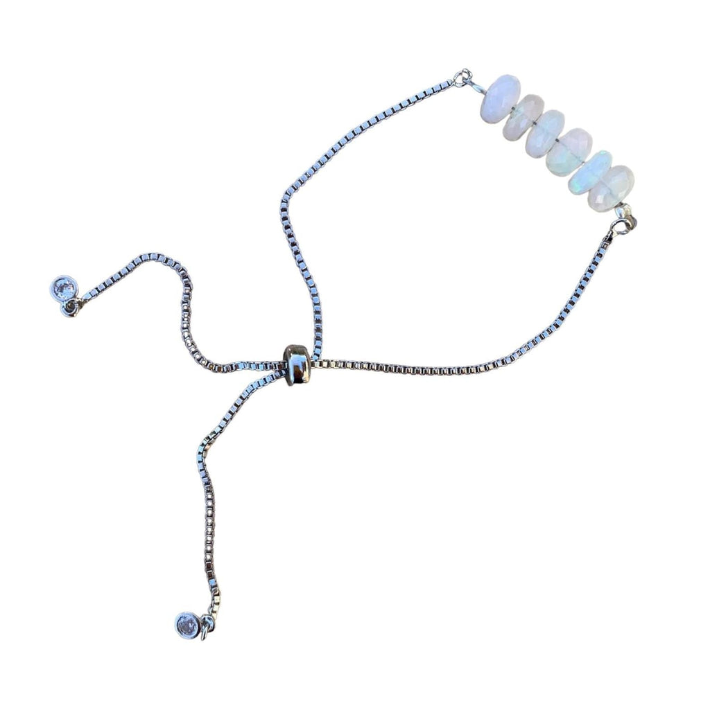 White Opal Rondelle Bar Bracelet with Adjustable Chain (October) | Bracelets | Wiccan Center
