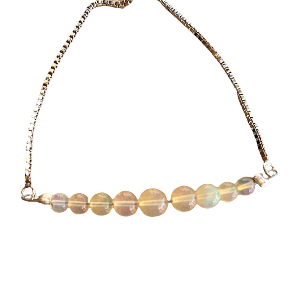 White Opal Round Graduated Bar Bracelet with Adjustable Chain (October) | Bracelets | Wiccan Center