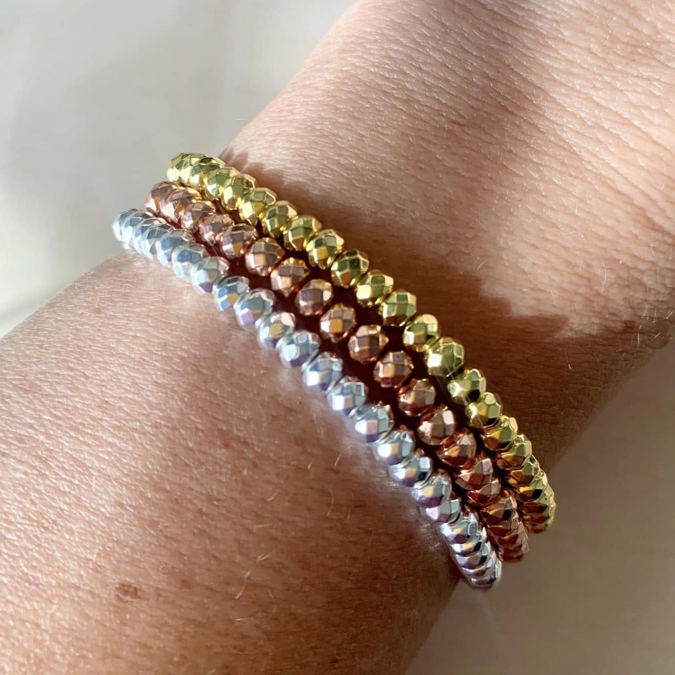 Hematite Bracelet 4 mm Faceted Rondelle Beads– Grounding Protection with Elegant Sparkle | Bracelets | Wiccan Center