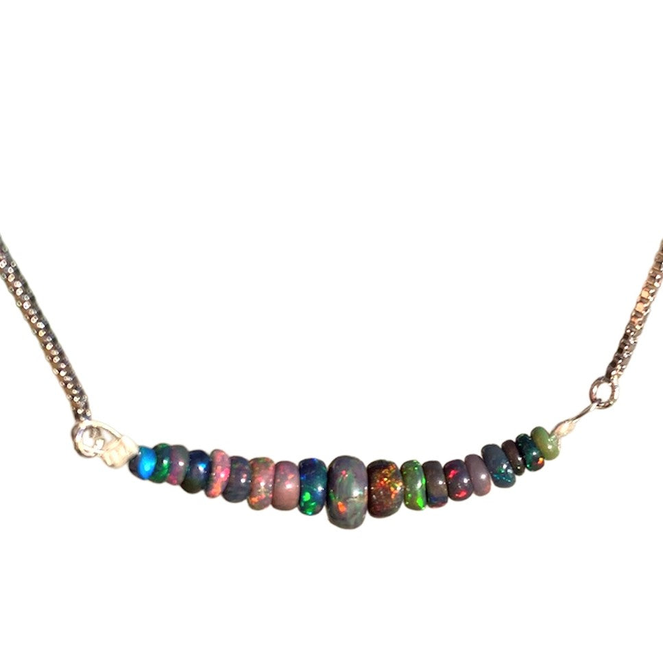 Ethiopian Opal Graduated Bar Bracelet with Adjustable Chain (October) | Bracelets | Wiccan Center