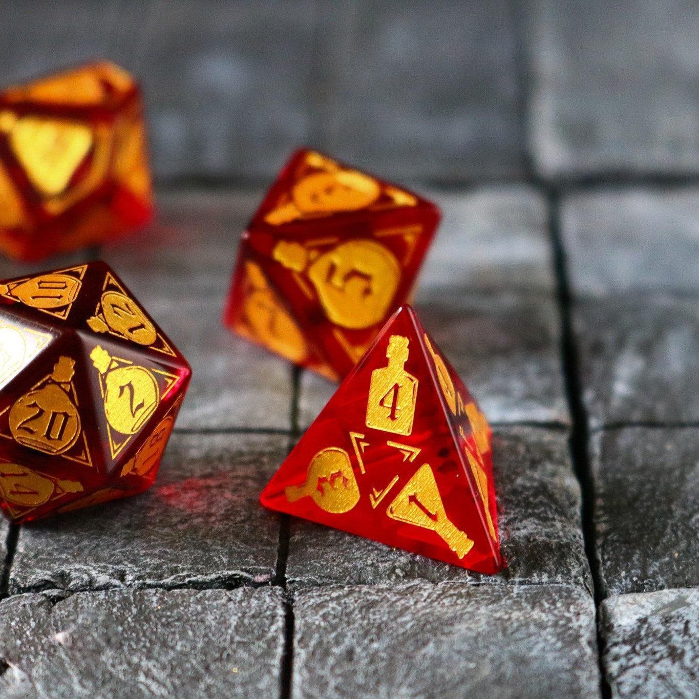 Health Potion Red Zircon Glass DND Dice Set | Gemstone Dice | Wiccan Center