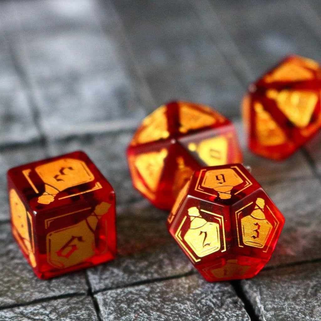 Health Potion Red Zircon Glass DND Dice Set | Gemstone Dice | Wiccan Center