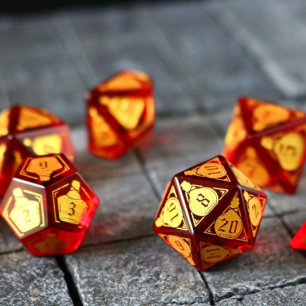 Health Potion Red Zircon Glass DND Dice Set | Gemstone Dice | Wiccan Center