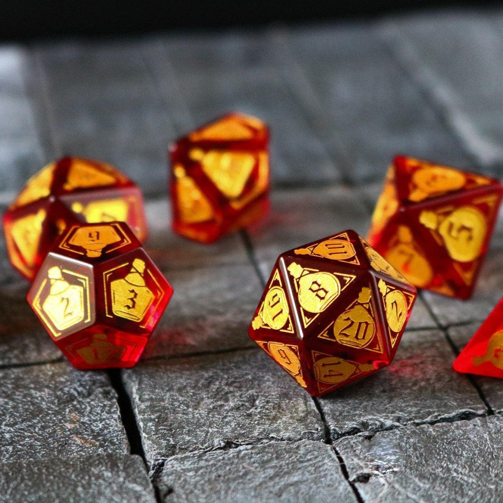 Health Potion Red Zircon Glass DND Dice Set | Gemstone Dice | Wiccan Center