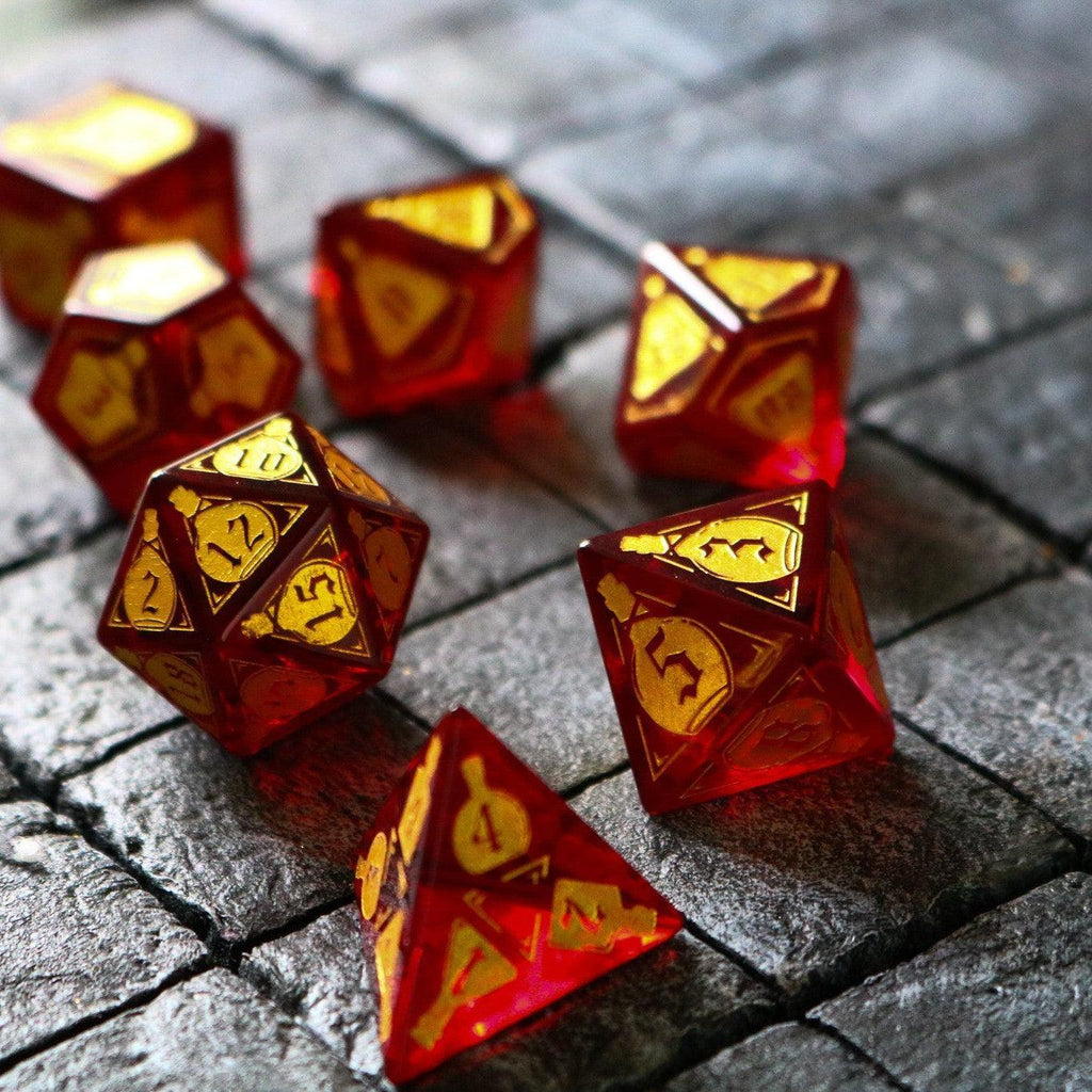 Health Potion Red Zircon Glass DND Dice Set | Gemstone Dice | Wiccan Center