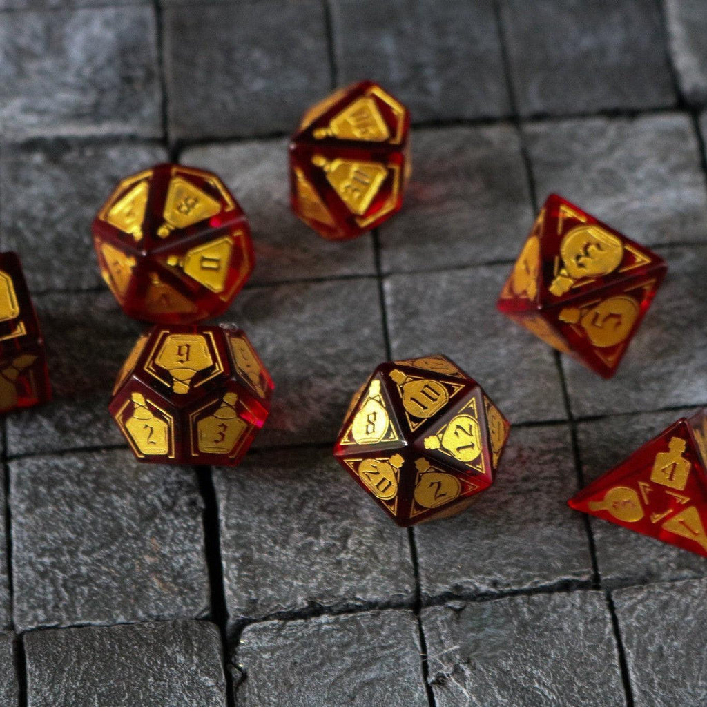 Health Potion Red Zircon Glass DND Dice Set | Gemstone Dice | Wiccan Center