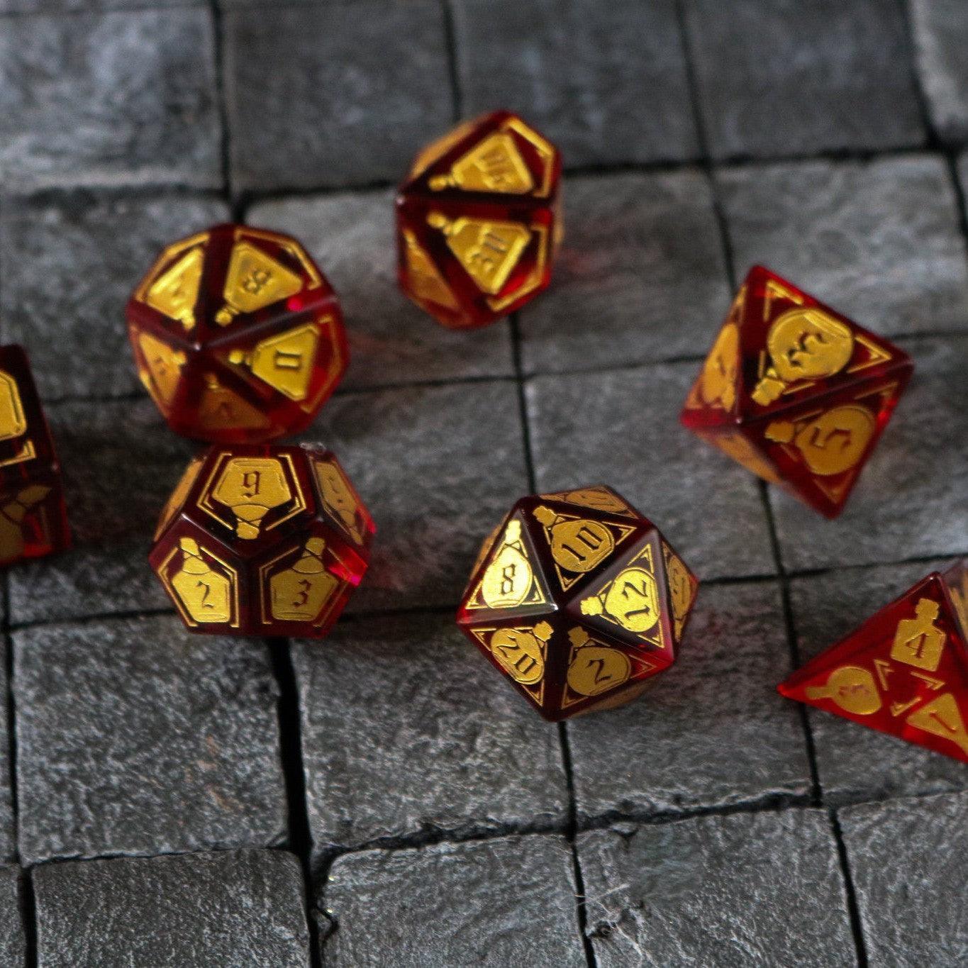 Health Potion Red Zircon Glass DND Dice Set | Gemstone Dice | Wiccan Center