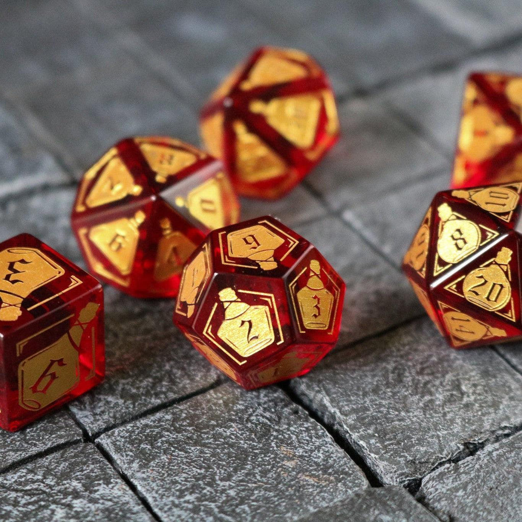 Health Potion Red Zircon Glass DND Dice Set | Gemstone Dice | Wiccan Center