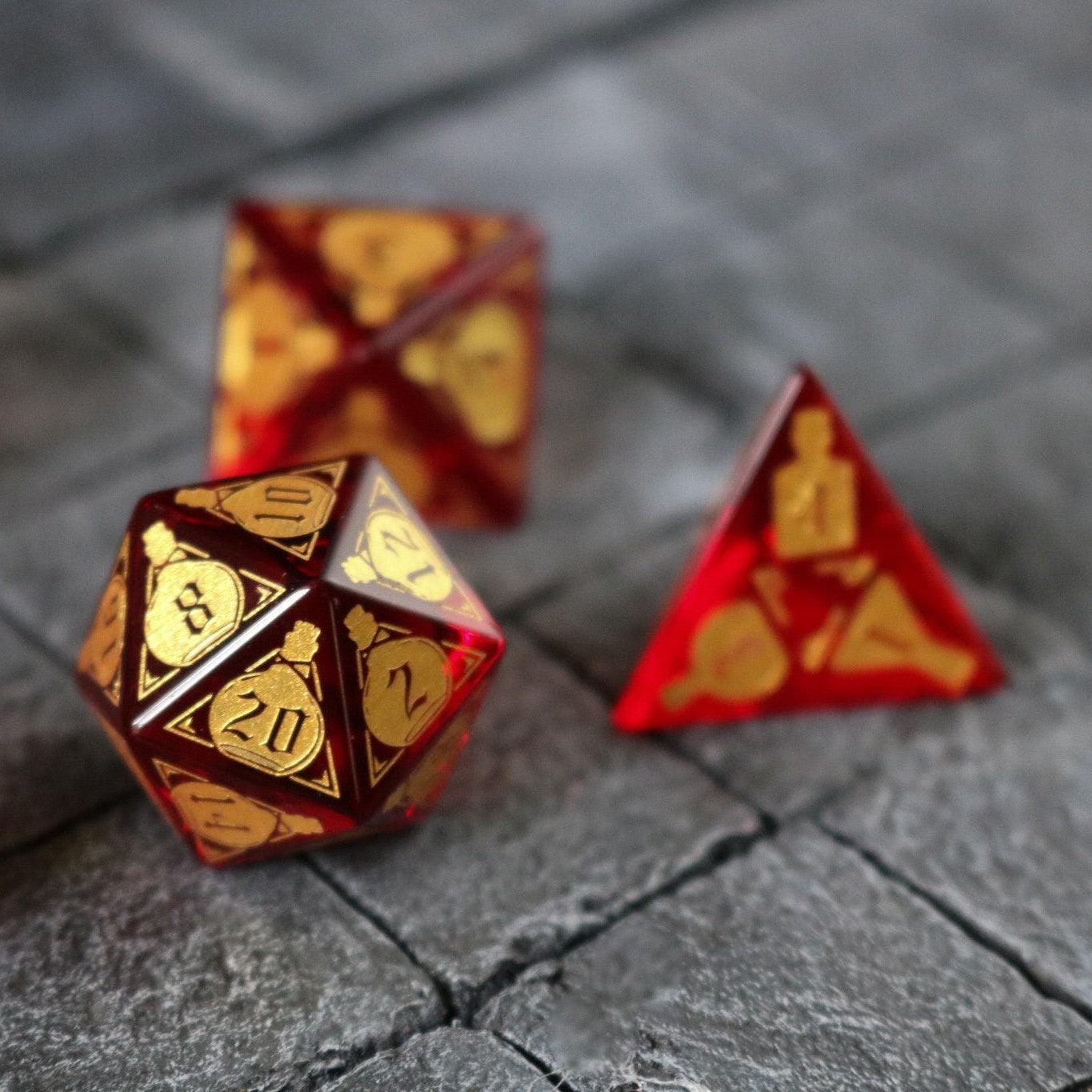 Health Potion Red Zircon Glass DND Dice Set | Gemstone Dice | Wiccan Center