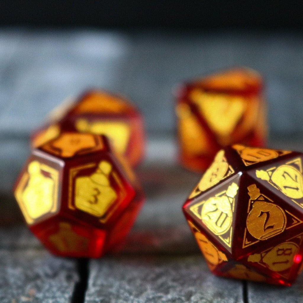 Health Potion Red Zircon Glass DND Dice Set | Gemstone Dice | Wiccan Center