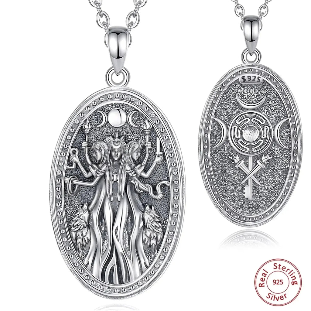 Triple Moon Goddess Sterling Silver Necklace | 925 sterling silver | Wiccan Center
