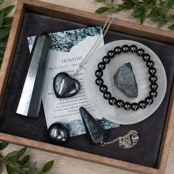 Hematite Crystal Gift Set For Emotional Support and Protection, Real Polished Gemstones. | Merkaba & Platonic Solids | Wiccan Center
