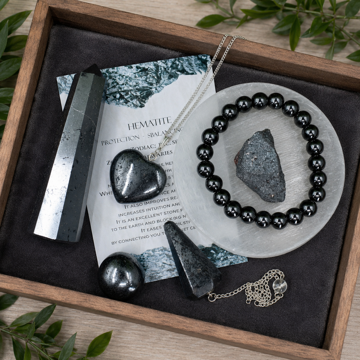 Hematite Crystal Gift Set For Emotional Support and Protection, Real Polished Gemstones. | Merkaba & Platonic Solids | Wiccan Center