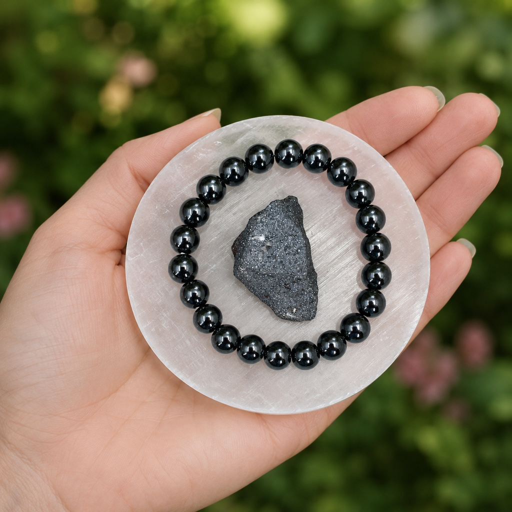 Hematite Crystal Gift Set For Emotional Support and Protection, Real Polished Gemstones. | Merkaba & Platonic Solids | Wiccan Center