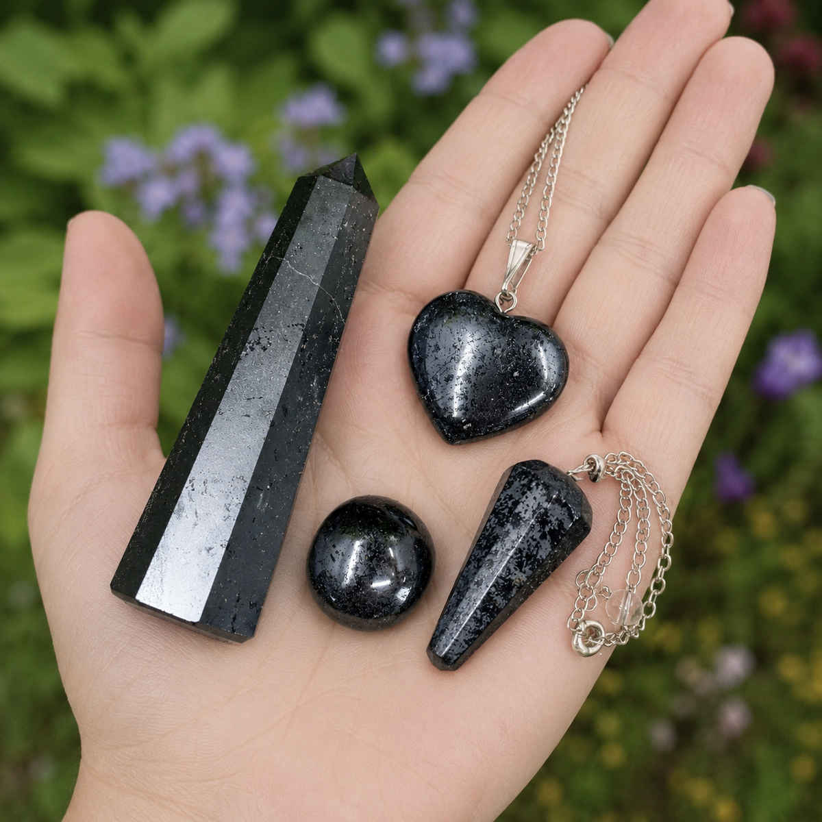 Hematite Crystal Gift Set For Emotional Support and Protection, Real Polished Gemstones. | Merkaba & Platonic Solids | Wiccan Center