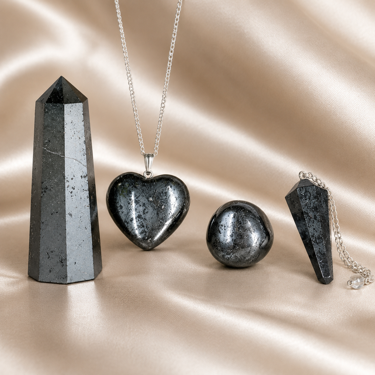 Hematite Crystal Gift Set For Emotional Support and Protection, Real Polished Gemstones. | Merkaba & Platonic Solids | Wiccan Center