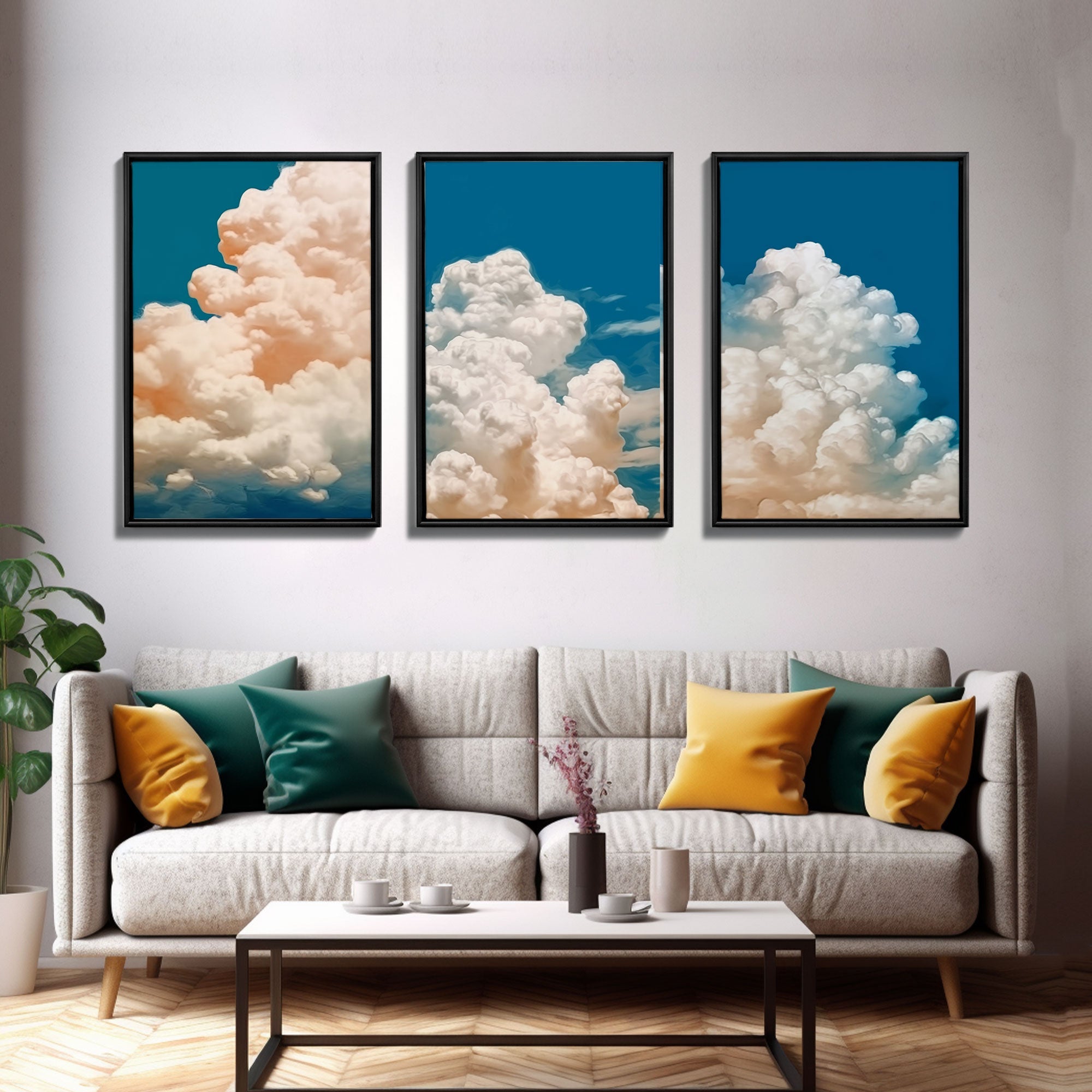 Cloud Wall Art Triptych 3 Piece Set Blue Wall Art Abstract Art Print Minimalist Wall Art Indigo Art Maximalist Deco Sky Wall Art Sky Print | | Wiccan Center