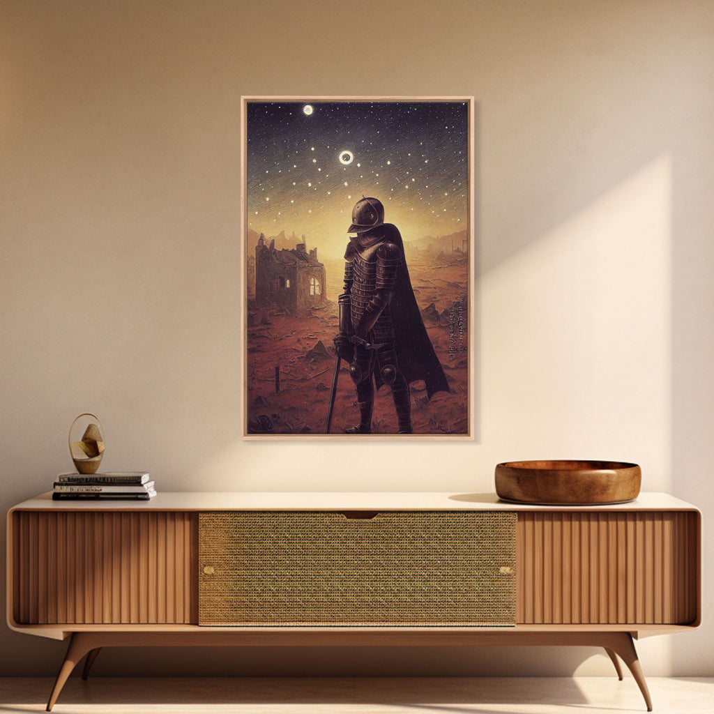 Moon Knight, Retrofuturism Scifi Art, Framed Canvas Print, Ready To Hang Framed Wall Art