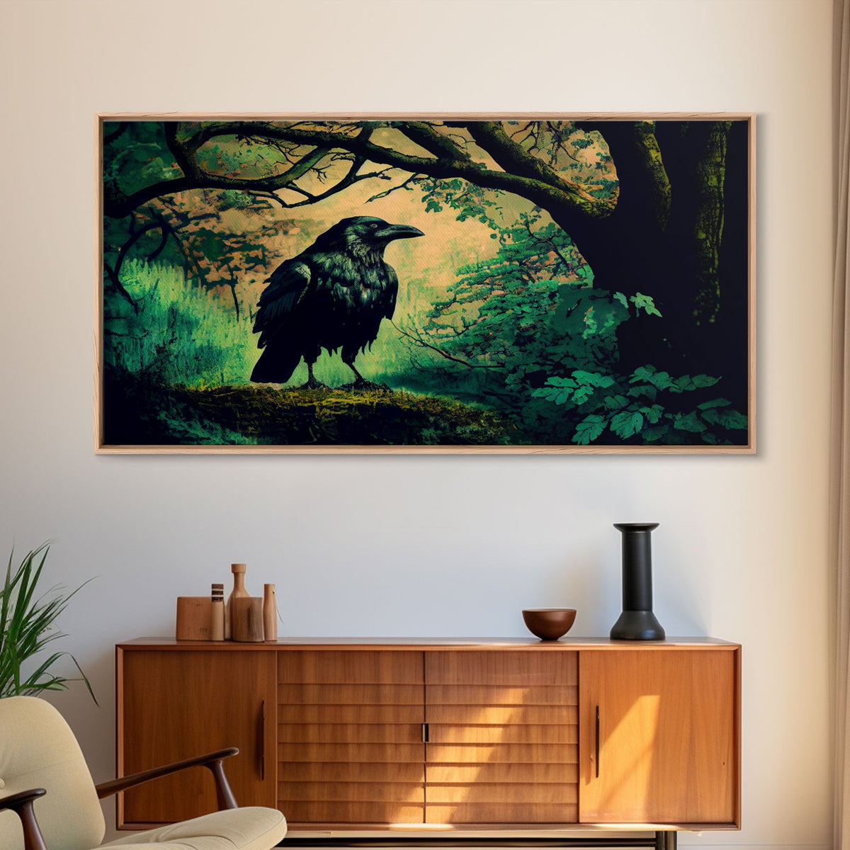 Raven Art Print, Framed Canvas Art, Black Bird, Crow Art | | Wiccan Center