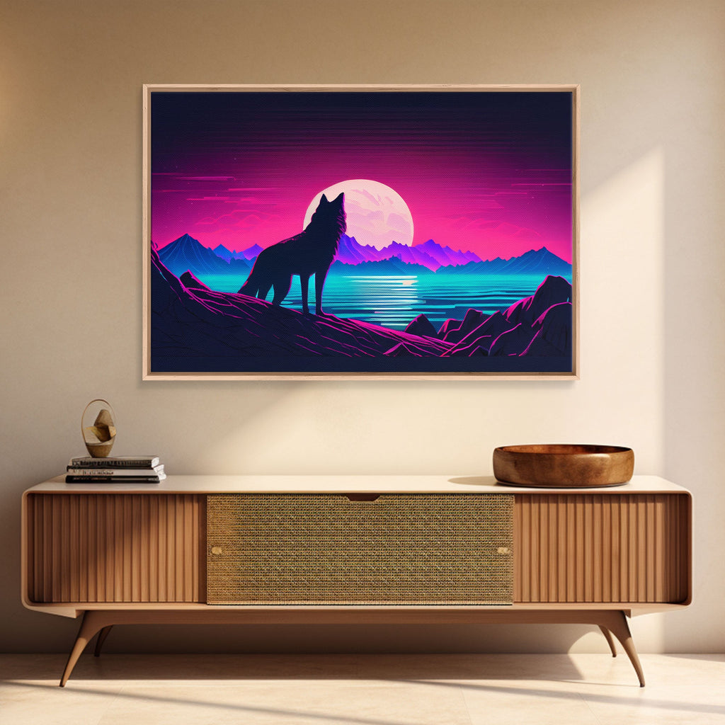 Wolf Silhouette Full Moon Purple Sky Ocean Sea Landscape Wall Art Print, Fine Art Print, Wall Decor, Wall Poster | | Wiccan Center