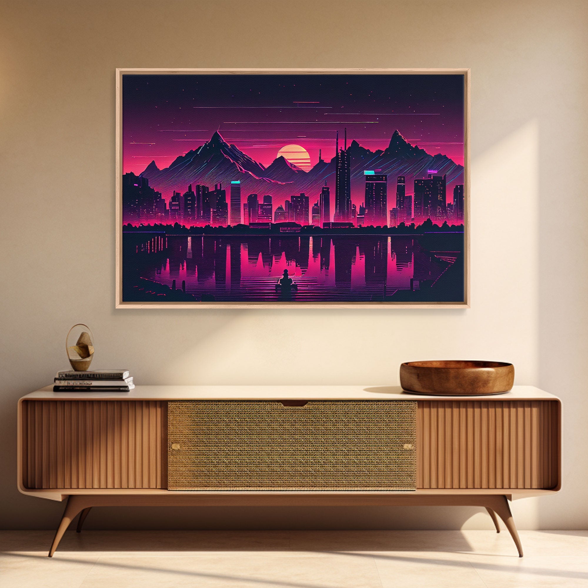 City Mountains Landscape Sea Ocean Moon Purple Wall Art Print, Wall Decor, Fine Art Print, Wall Poster | | Wiccan Center