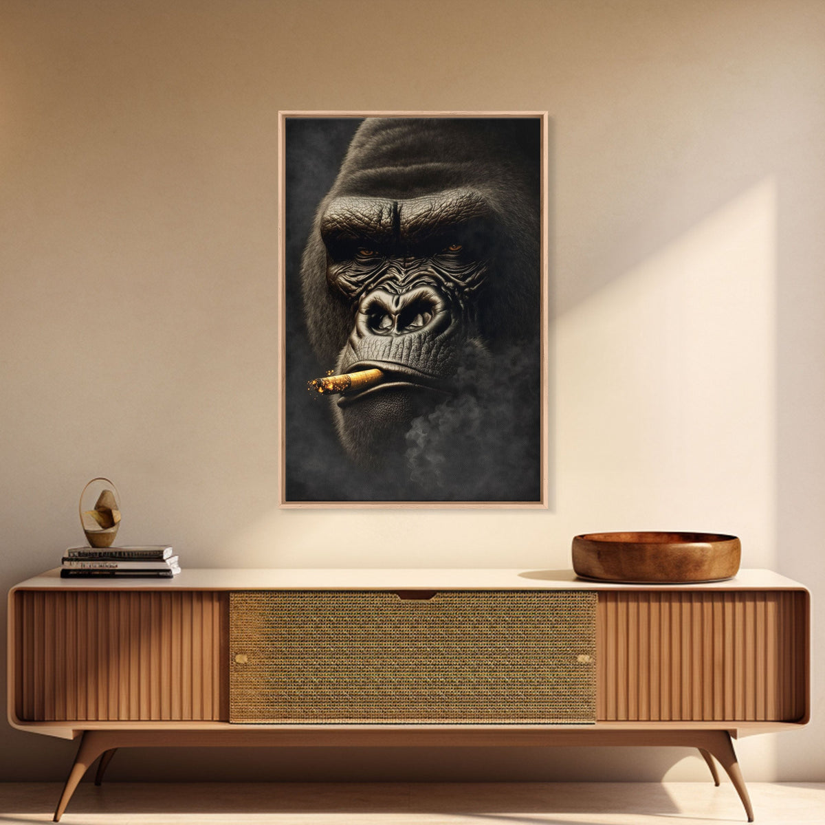 Smoking Gorilla canvas framed wall art, Gorilla Smoking print, Animal Print, Monkey Canvas print, Wall Decor | | Wiccan Center