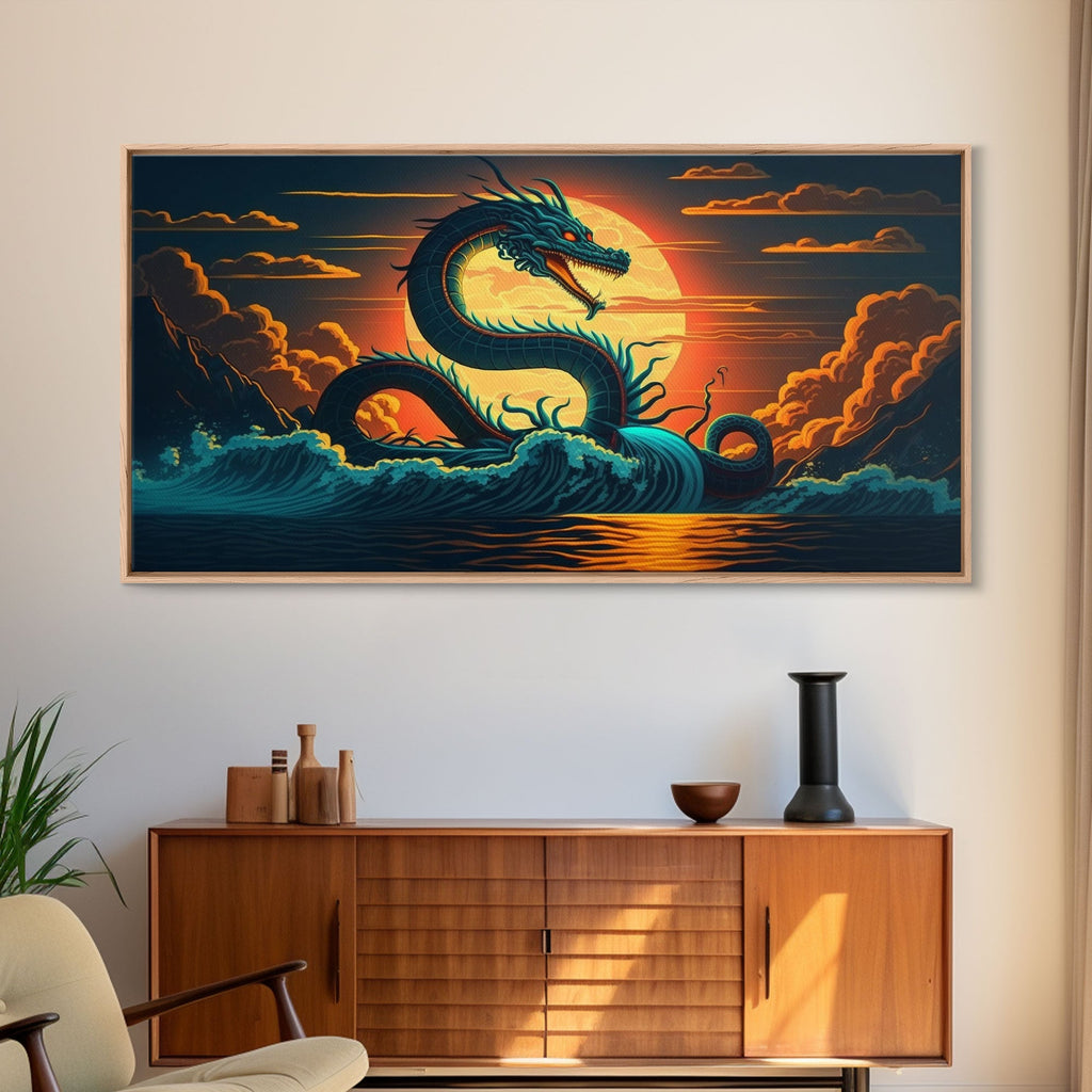 Jormungandr The Sea Serpent, Pop Art, Framed Canvas Print, Fantasy Art, Norse Mythology, Nordic / Viking Wall Art | | Wiccan Center