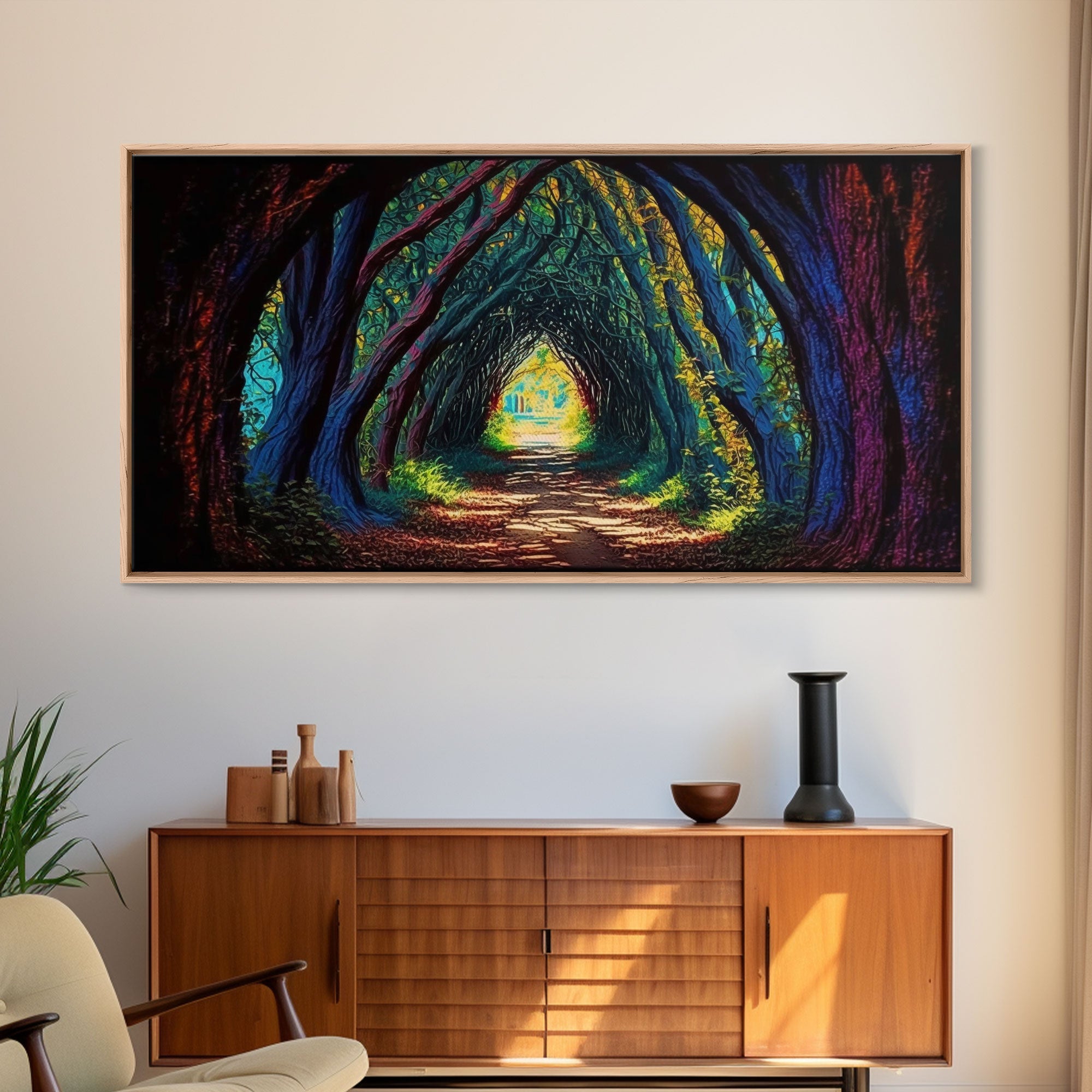 The Path through The Trees, Fantasy Art, Framed Canvas Print, RPG concept Art, Magical glowing forest | | Wiccan Center