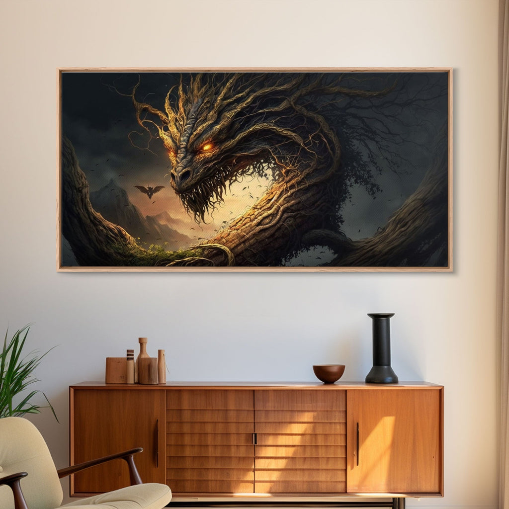 Forest Dragon Nidhogg, Norse Mythology, Framed Canvas Print, Fantasy Dragon Art, Fantasy Decor | | Wiccan Center