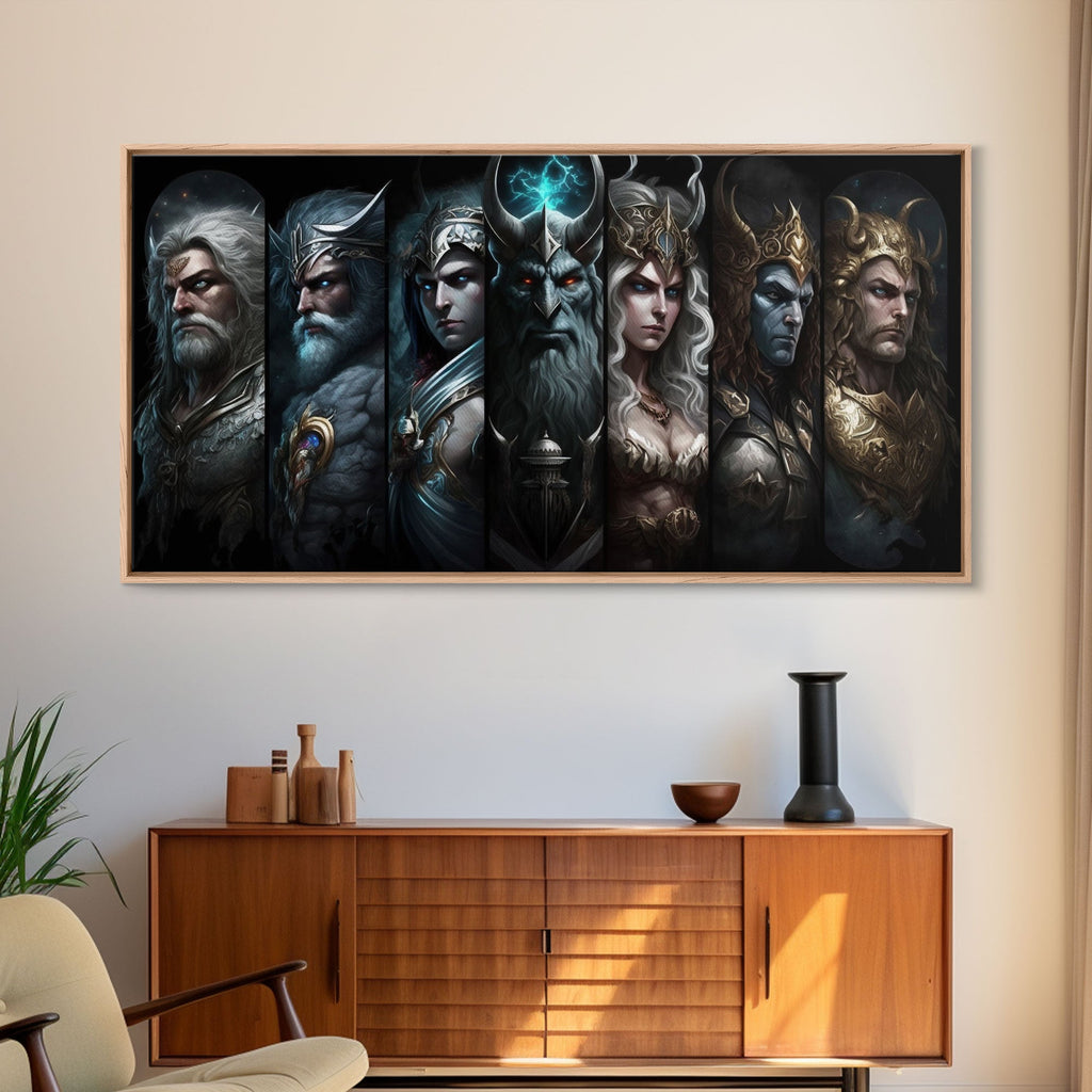 The Æsir, Aesir, Old Norse Gods, Framed Canvas Print, Norse Mythology, Scandinavian Mythology Fantasy Art | | Wiccan Center