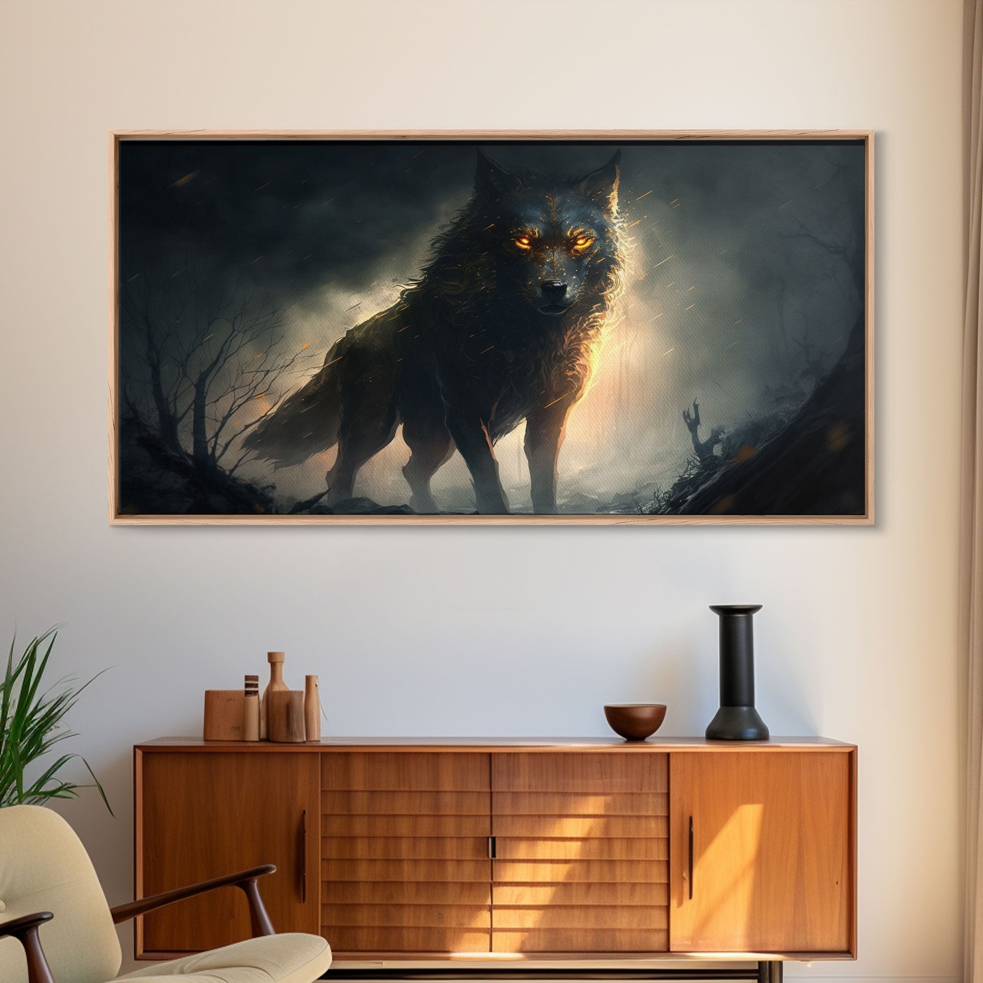 The Great Wolf Fenrir, Framed Canvas Print, Norse Mythology, Fantasy Art
