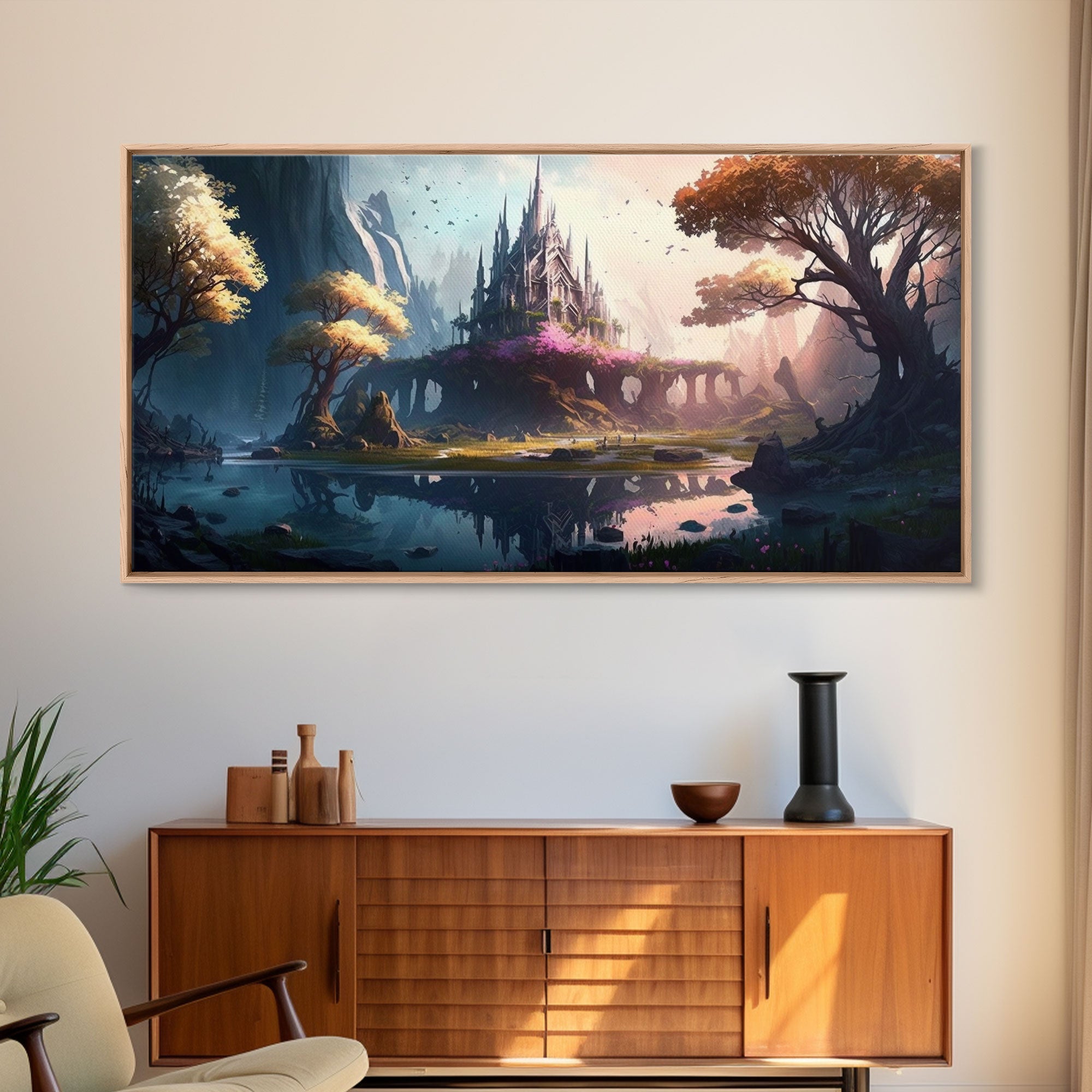 Norse Mythology Art, Alfheim Realm of the Light Elves, Framed Canvas Print, Fantasy Wall Art | | Wiccan Center