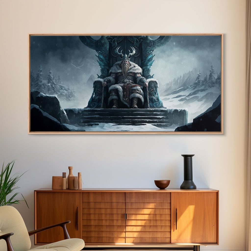 Odin Surveying The Realms on Hlidskjalf The High Seat, Norse Mythology Art, Framed Canvas Print | | Wiccan Center