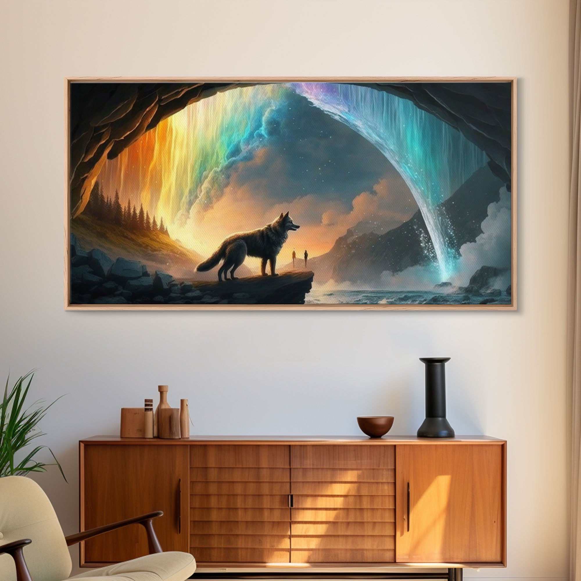 Fenrir, Mythological Wolf, With Bifrost. Norse Mythology Fantasy Art, Framed Canvas Print, Nordic Art | | Wiccan Center